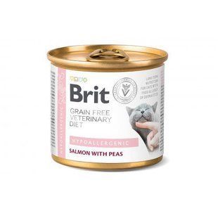 Вологий корм Brit GF Veterinary Diets Hypoallergenic для котів із харчовою алергією або непереносимістю, з лососем та зеленим горошком 200 г 100709 фото