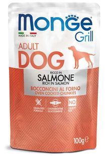 Влажный корм Monge Dog Grill для взрослых собак, запеченный лосось, кусочки в желе 100 г 70013123 фото