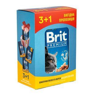 НАБОР Влажный корм Brit Premium Cat для взрослых котов, лосось и форель в соусе 3+1, 400 г VAFO_030325 фото
