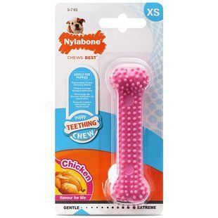 Іграшка Дентал кістка рожева зі смаком курки Nylabone DentalBone Puppy Chicken XS для цуценят до 7 кг 83238 фото