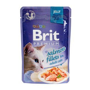 Вологий корм Brit Premium Cat для дорослих котів, філе лосося в желе 85 г 111242/487 фото
