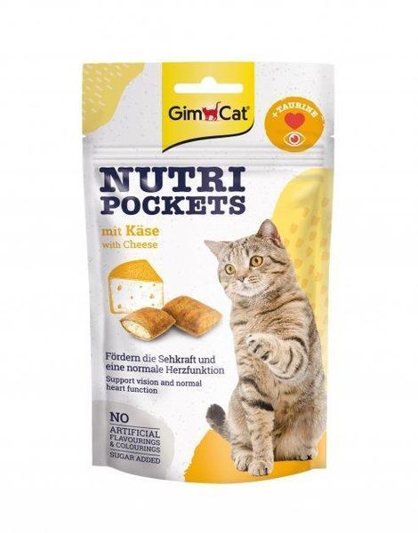 Ласощі GimCat Nutri Pockets для дорослих котів, здоров'я серця та зору, сир та таурин 60 г G-419329/400716/419237 фото