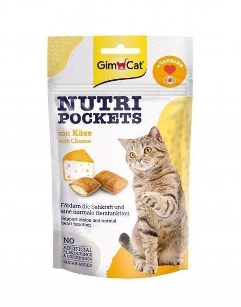 Ласощі GimCat Nutri Pockets для дорослих котів, здоров'я серця та зору, сир та таурин 60 г G-419329/400716/419237 фото
