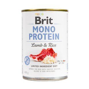 Вологий корм Brit Mono Protein Dog для дорослих собак, з ягням і темним рисом 400 г 100833/100053/9728 фото