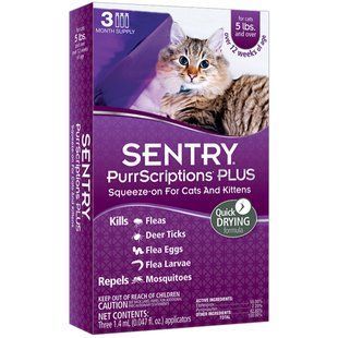 Капли Sentry PurrScriptions Plus для котов, от блох и клещей весом от 2.2 кг, 1 пипетка 19817 фото