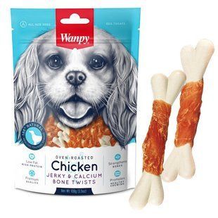 Ласощі Wanpy Chicken Jerky & Calcium Bone Twists для собак, кістка з в'яленої куркою і кальцієм 100 г CE-08H фото