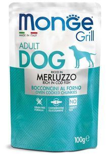 Влажный корм Monge Dog Grill для взрослых собак, запеченная треска, кусочки в желе 100 г 70013130 фото