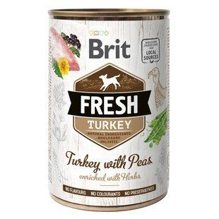 Влажный корм Brit Fresh Turkey with Peas для взрослых собак всех пород, индейка и горошек 400 г 100157/3879 фото