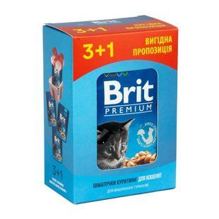 НАБОР Влажный корм Brit Premium Cat для котят, курица в соусе 3+1, 400 г VAFO_030349 фото