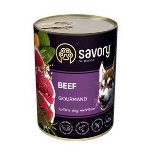 Вологий корм Savory Dog Adult для дорослих собак усіх порід, з яловичиною у паштеті 400 г 30433 фото