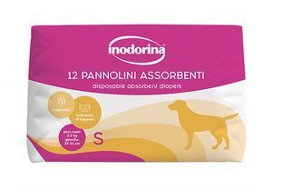 Підгузки для собак сук абсорбуючі з індикатором вологості Inodorina Pannolini Assorbenti, 12 шт, розмір S 250.0100.002 фото