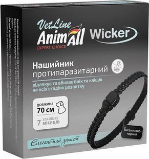 Ошейник противопаразитный AnimAll VetLine Wicker для собак и котов, бархатно-черный 70 см 167557 фото