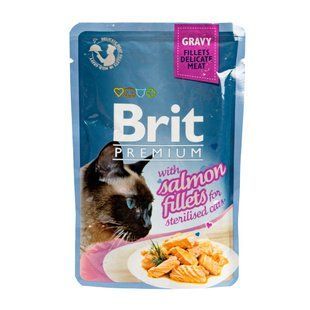 Вологий корм Brit Premium Cat для дорослих стерилізованих котів, філе лосося в соусі 85 г 111254/562 фото