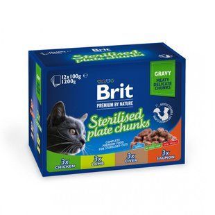 НАБОР Влажный корм Brit Premium Cat для взрослых стерилизованных котов, ассорти в соусе 1.2 кг 111834 фото
