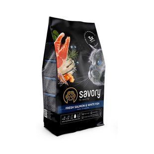 Сухий корм Savory Adult Cat для дорослих довгошерстих котів, зі свіжим лососем і білою рибою 400 г 30013 фото
