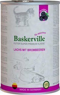 Вологий корм Baskerville Super Premium для кошенят, з лососем та ожиною 400 г 21519 фото