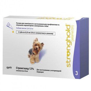 Краплі Стронгхолд 12% (Stronghold) для собак, від зовнішніх і внутрішніх паразитів вагою 2.6-5 кг, 1 піпетка 10008308 фото