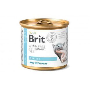 Вологий корм Brit GF Veterinary Diets Obesity для котів при ожирінні та надмірній вазі, з ягням та зеленим горошком 200 г 100711 фото
