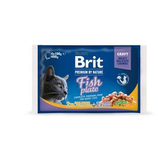 НАБІР Вологий корм Brit Premium Cat для дорослих котів, рибна тарілка в соусі 4х100 г 100276 /506248 фото