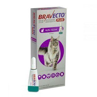 Краплі Бравекто плюс (Bravecto Plus) для котів, від зовнішніх і внутрішніх паразитів вагою 6.25-12.5 кг 196163 фото