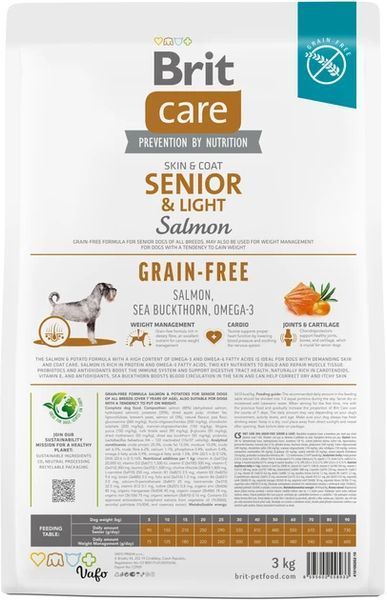 Сухий корм Brit Care Dog Grain-free Senior and Light для старіючих собак, з лососем 3 кг 172206 фото
