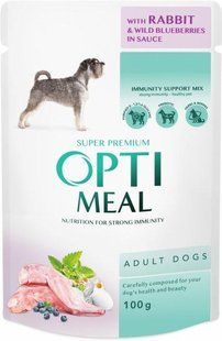 Вологий корм Optimeal Adult для дорослих собак, кролик та чорниця в соусі 100 г 78875 фото