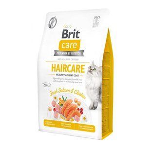 Сухой корм Brit Care Cat GF Haircare Healthy and Shiny Coat для взрослых котов уход за кожей и шерстью, с лососем и курицей 400 г 171306/0884 фото