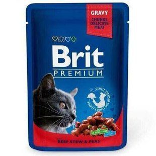 Вологий корм Brit Premium Cat для дорослих котів, філе яловичини та гороха в соусі 100 г 100270 /505982 фото