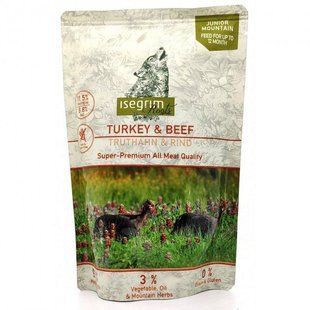Влажный корм Isegrim Pouch Roots Junior для щенков всех пород, индейка и говядина с бататом лососевым жиром и горными травами 410 г 95750 фото