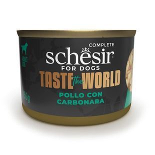 Вологий корм Schesir Dog Taste the World для дорослих собак, шматочки курки з карбонарою в бульйоні 150 г 122506 фото