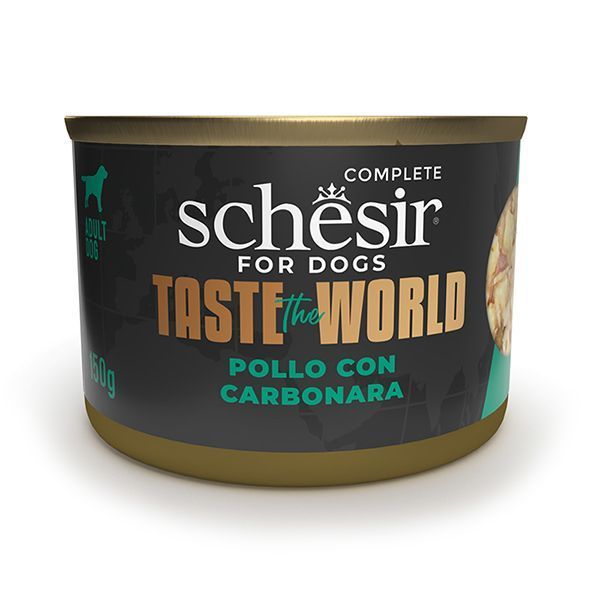 Влажный корм Schesir Dog Taste the World для взрослых собак, кусочки курицы с карбонарой в бульоне 150 г 122506 фото
