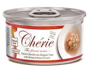 Вологий корм для котів Cherie з ніжними шматочками жовтоперого тунця та креветок в соусі 80 г CHS14305 фото