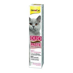 Витаминизированное лакомство GimCat Duo Paste Anti-hairboll для взрослых котов, вывод шерсти из желудка, с курицей и мальтом 50 г G-427201 фото