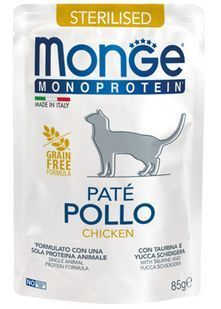 Вологий беззерновий корм Monge Cat Monoprotein Sterilised для дорослих стерилізованих котів, з куркою 85 г 70013710 фото