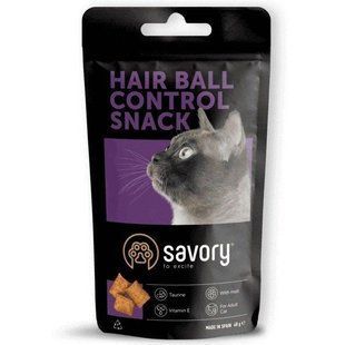 Функциональное лакомство Savory Cat Snacks Hairball Control для взрослых котов эффект выведения шерсти, подушечки 60 г 31485 фото