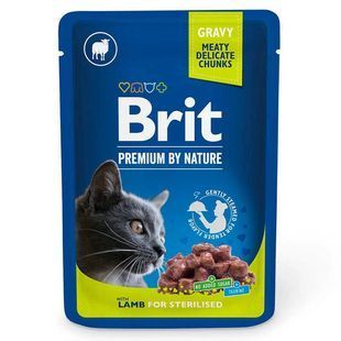 Вологий корм Brit Premium Cat зі шматочками ягнятка в соусі для стерилізованих котів 100 г 111831 фото