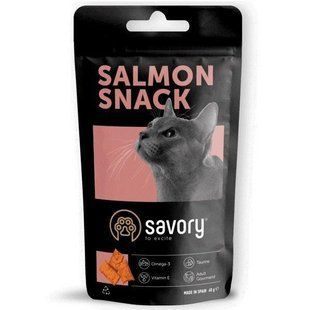 Функціональні ласощі Savory Cat Snacks Gourmand для дорослих вибагливих котів, подушечки з лососем 60 г 31454 фото