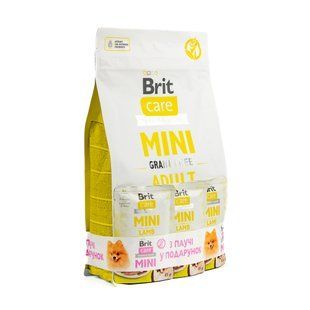 НАБІР Сухий корм Brit Care Grain Free Mini Adult Lamb для дорослих собак малих порід, з ягням 2 кг +3 паучи 85 г VAFO_49426 фото