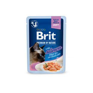 Влажный корм Brit Premium Cat для взрослых стерилизованных котов, филе лосося в соусе 85 г 101141 фото
