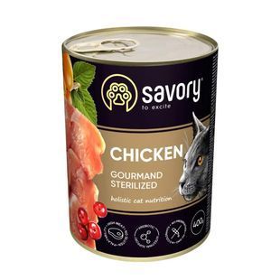 Влажный корм Savory Sterilized Cat для взрослых стерилизованных котов, с курицей в паштете 400 г 30761 фото