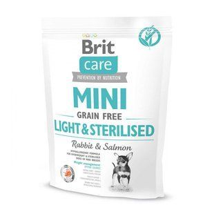 Сухий корм Brit Care Grain Free Mini Light and Sterilised для дорослих собак малих порід контроль ваги, з лососем і кроликом 400 г 170786/1074 фото