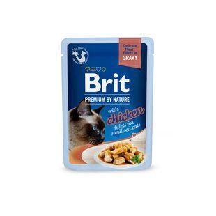 Влажный корм Brit Premium Cat для взрослых стерилизованных котов, филе курицы в соусе 85 г 101142 фото