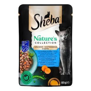 Вологий корм для котів Sheba Nature's Collection З тунцем лляною олією й горошком у соусі 85 г 63058 фото