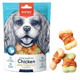 Ласощі Wanpy Chicken Jerky & Biscuit Twists для собак, бісквіт з в'яленою куркою 100 г BA-04H фото