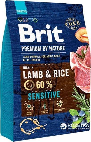 Сухой корм Brit Premium Dog Sensitive Lamb для взрослых собак всех пород с чувствительным пищеварением, с ягненком и рисом 3 кг 170843/6628 фото