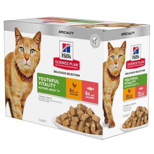 НАБОР Влажный корм Hill's Science Plan Feline Mature Adult 7+ Senior Vitality для пожилых котов от 7 лет, с курицей и с лососем 85г (6+6 шт) 605260 фото