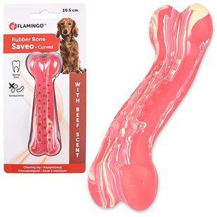 Іграшка жувальна кістка зі смаком яловичини для собак Flamingo Rubber Saveo Curved Bone Beef 10.5x3.5 см 519526 фото