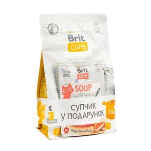 НАБІР Сухий корм Brit Care Cat GF Haircare Healthy and Shiny Coat для дорослих котів догляд за шкірою і шерстю, з лососем та куркою 400 г + суп 75 г VAFO_49457 фото