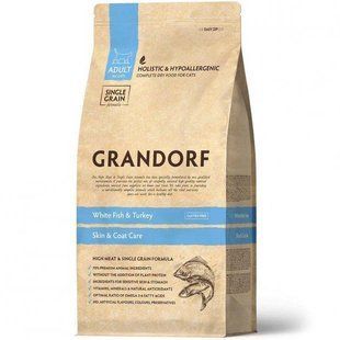 Сухий корм Grandorf Cat Adult Indoor для дорослих котів, біла риба з індичкою 2 кг 83302 фото