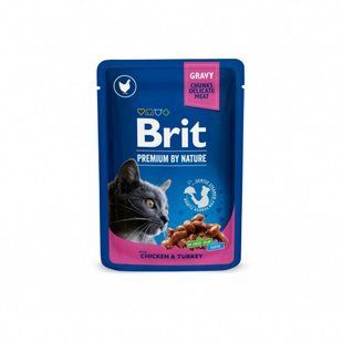 Вологий корм Brit Premium Cat для дорослих котів, курка та індичка в соусі 100 г 100273 /506019 фото